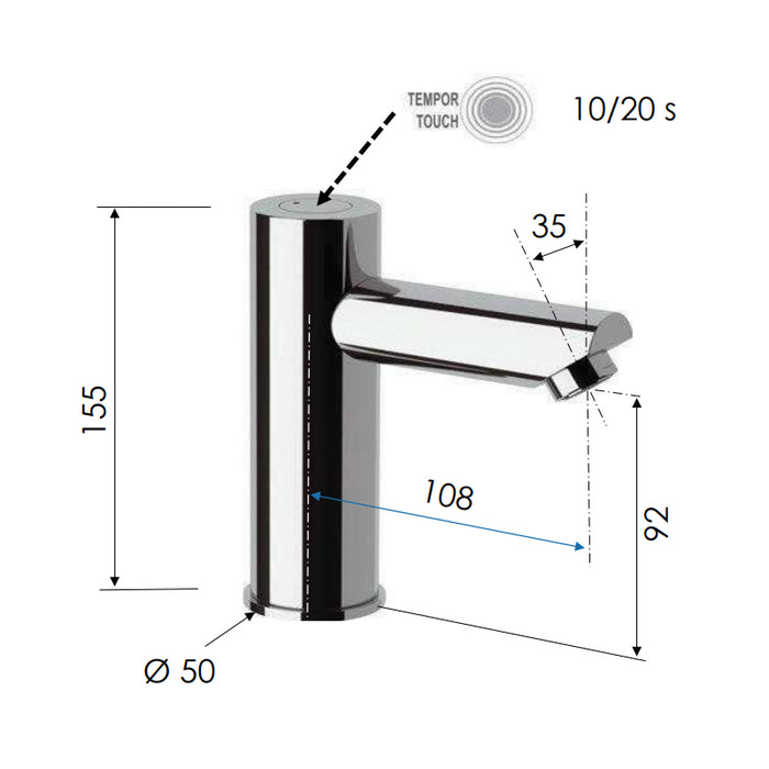 Rubinetto a temporizzazione elettronica piezoelettrico - serie tempor