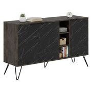 Credenza Alin, Buffet da soggiorno, Madia da salotto, Dispensa da cucina, 142x36h83 cm, Ossido e Nero Marmo