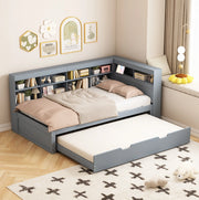 Divano letto multifunzionale 90x200 cm con letto estraibile 90x190 cm; USB e vani contenitore; grigio