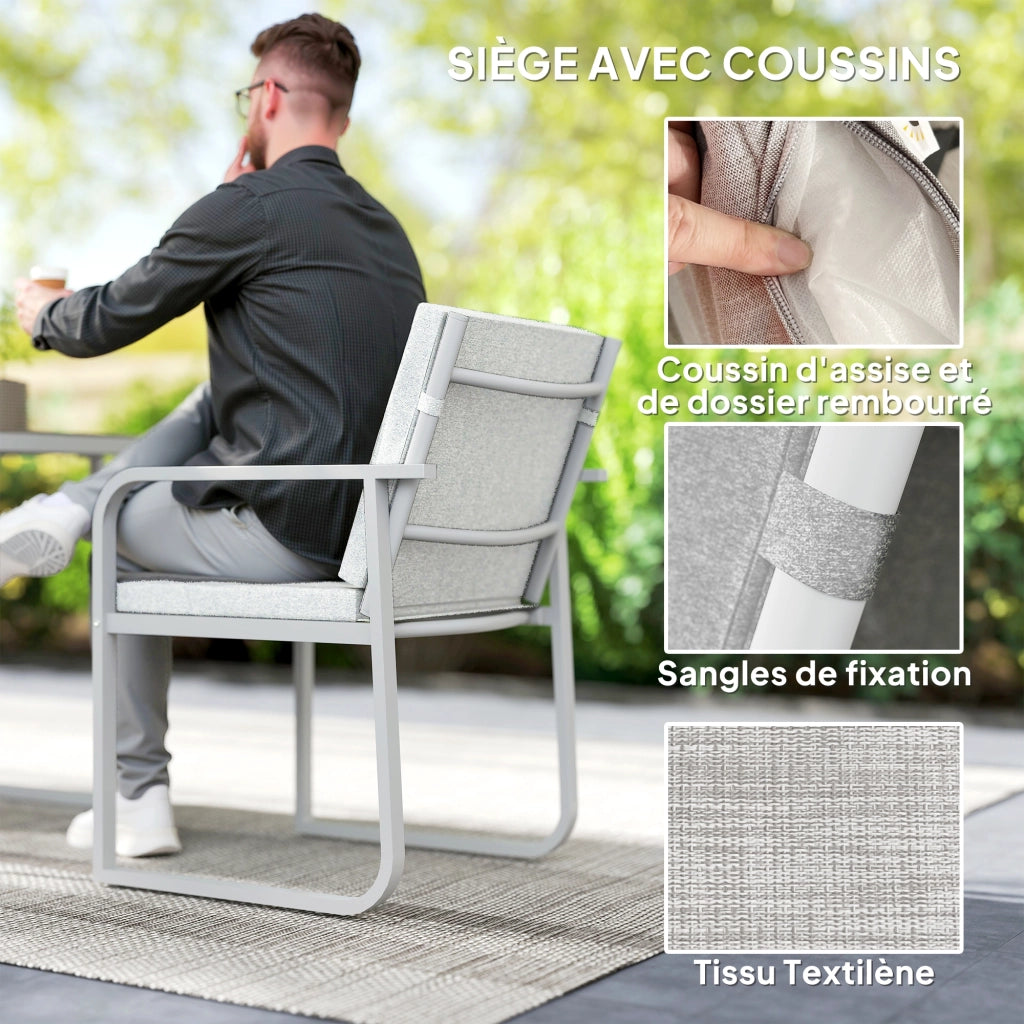Set da giardino 2 persone con tavolo e sedie ¨C zephmum ¨C grigio, acciaio