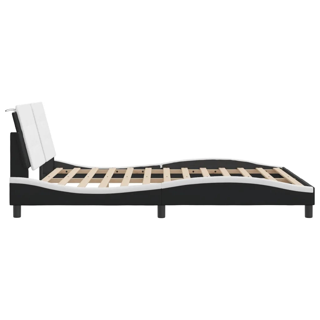 Letto matrimoniale | Letto per adulti | Giroletto con LED senza Materasso Zadar Nero e Bianco 160x200 cm