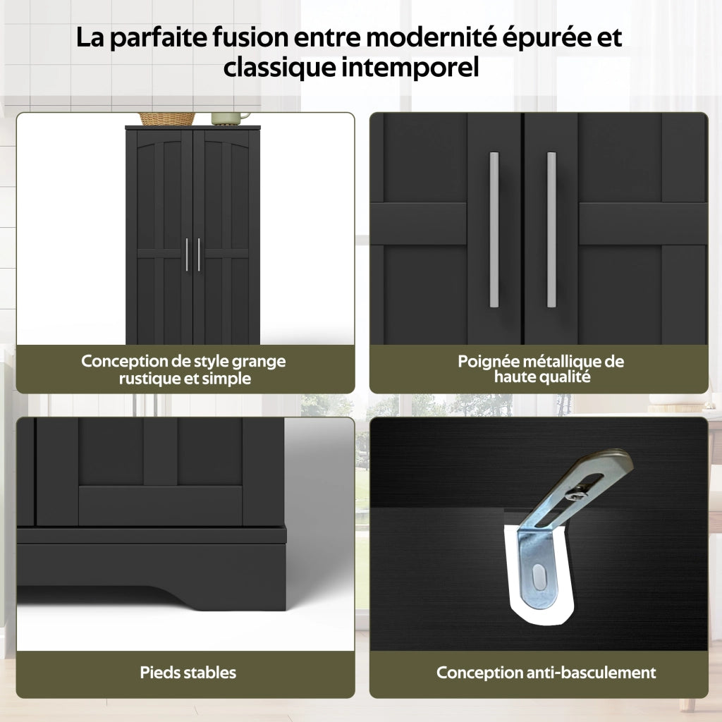 Colonna da cucina con luce LED sensore, 2 ante e ripiano regolabile, per cucina, in MDF nero 120 × 60 × 40 cm