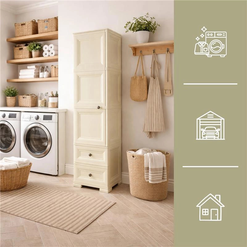 ARMADIO CON APPENDIABITI ANGORA 40X43X164 CM – MOBILE VERTICALE CON RIPIANO E 2 CASSETTI PER ORGANIZZAZIONE CAMERA E INGRESSO
