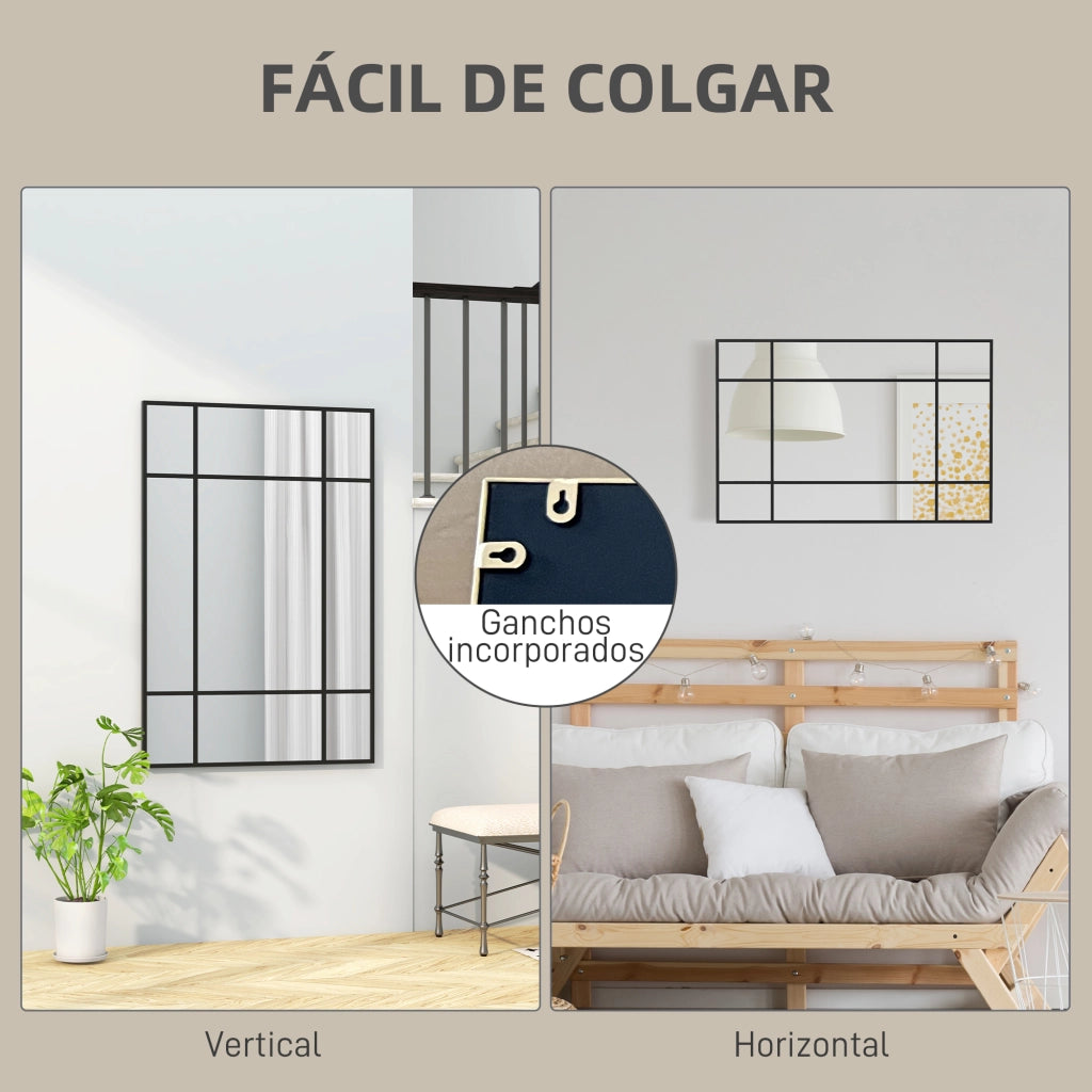 Specchio da Parete Rettangolare con Cornice in Metallo ¨C zephmum ¨C Nero 90x60 cm