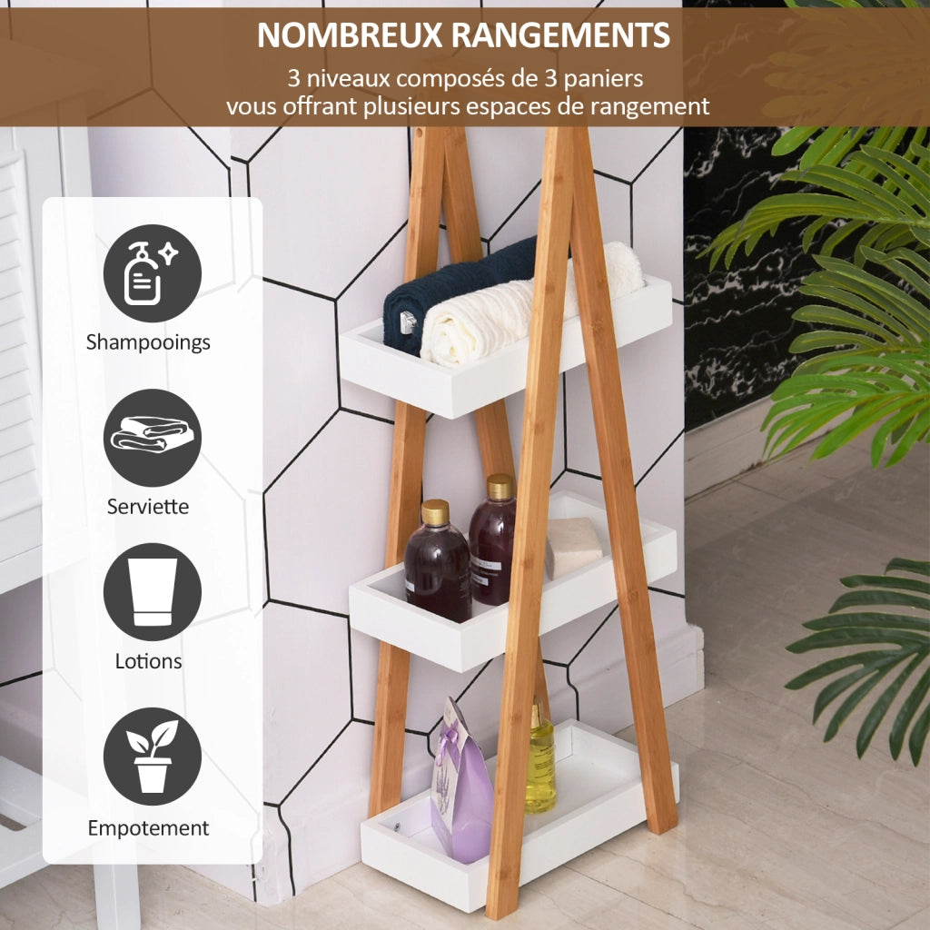 Etagere da Bagno in Bamb¨´ e Legno con 3 Cestini ¨C Zephmum ¨C 30x18x81 cm Bianco