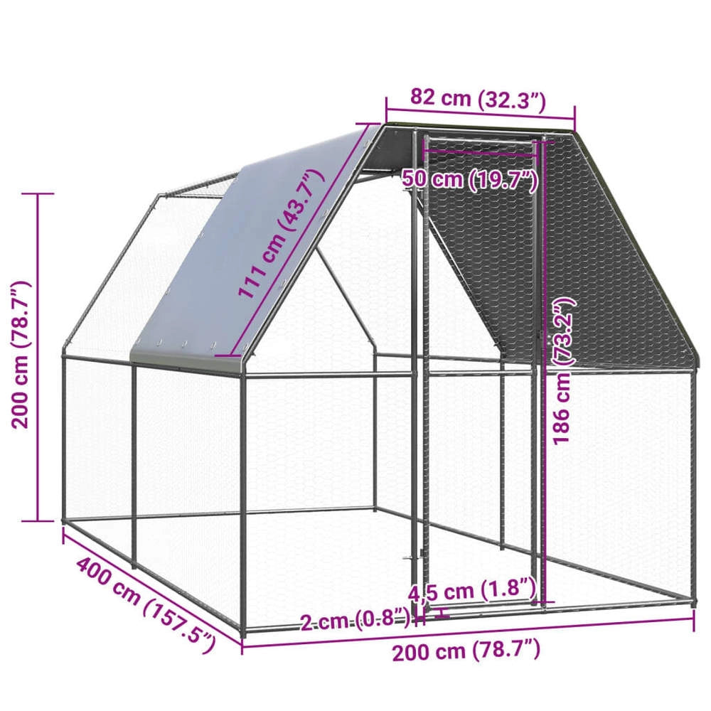 Outdoor Chicken Coop 2x4x2 M Galvanized Steel