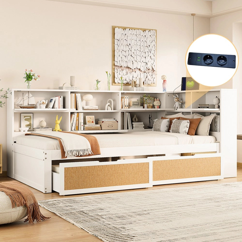 Letto Singolo con Cassetto e Contenitore in Legno Massello ¨C MINIMAL ¨C Bianco 90x200