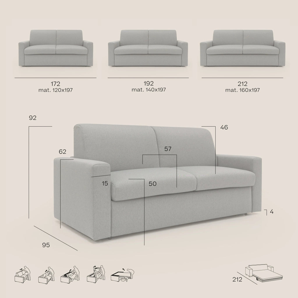 Kansas Divano letto matrimoniale H20 impermeabile 172 cm  marrone