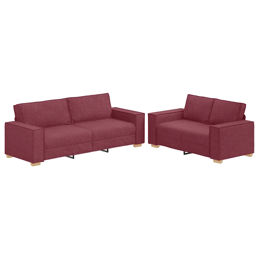 Set di Divani 2 pz con Cuscini Rosso Vino in Tessuto 3324694