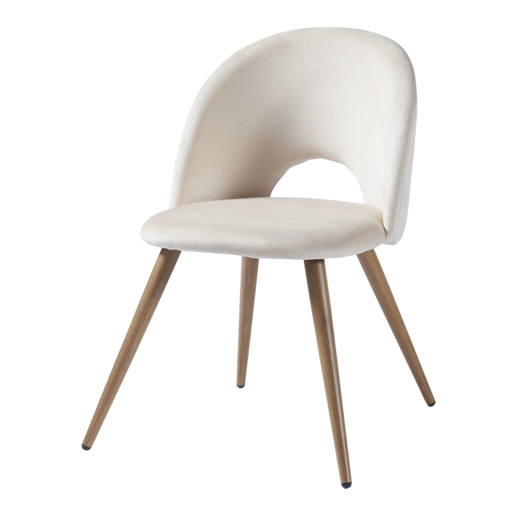 Set Karijoki di 2 Sedie Imbottite da Sala Pranzo Effetto Velluto - Beige / Effetto Legno [en.casa]
