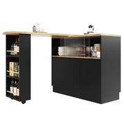 Mobile Bar Girevole a 360° con Ripiani Aperti e Anta Scorrevole in Vetro per Cucina e Sala da Pranzo in MDF Nero