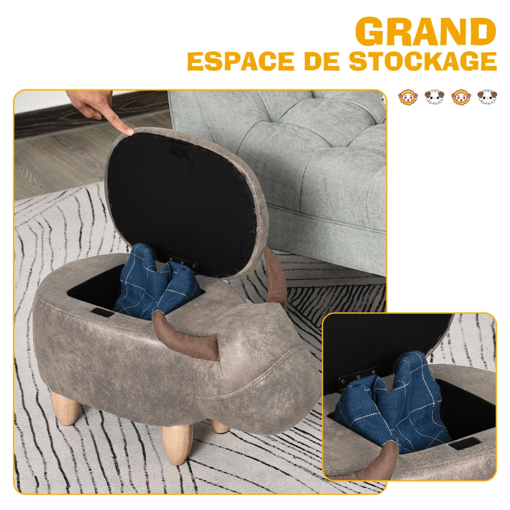 Pouf con Contenitore ¨C zephmum ¨C Marrone, Sintetico, Gambe in Legno