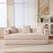 Divano modulare in ciniglia 198 cm beige con tasche laterali e base antiscivolo