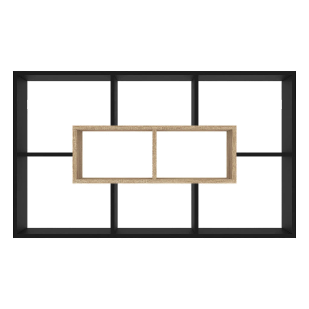 IDMarket - Estantería mural COLETTE con 8 compartimentos negros y efecto madera