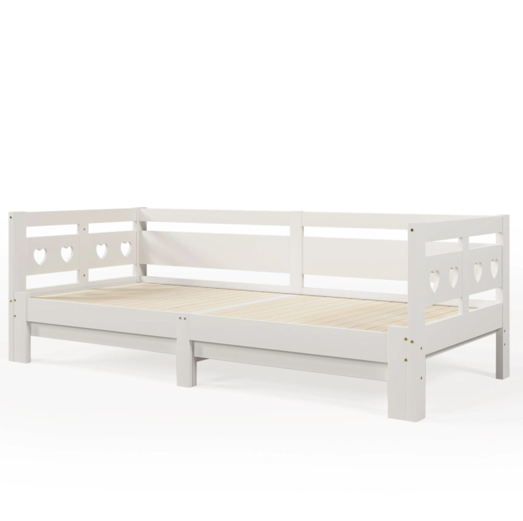 Letto daybed 90x200 cm; estensibile a forma di cuore; legno bianco (Senza materasso)
