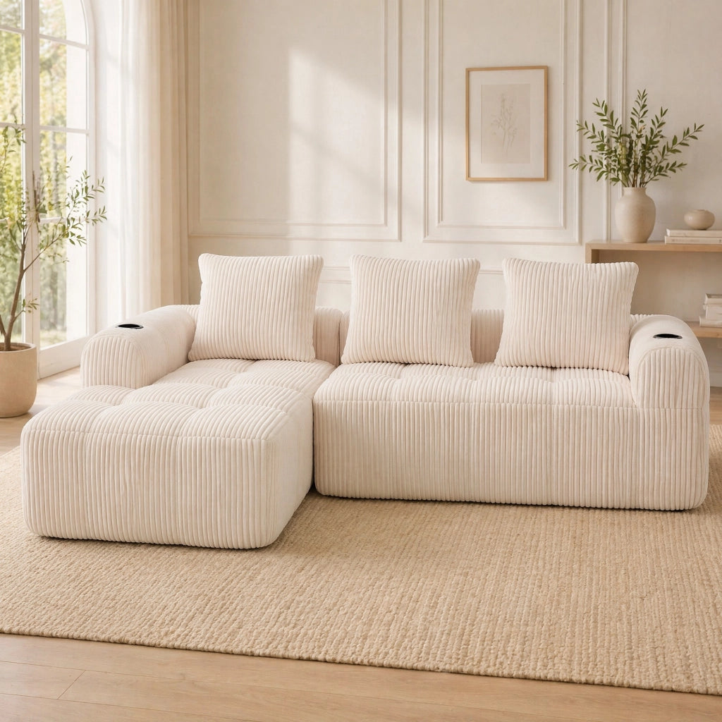 DIVANO modulare 253x158x61 cm in velluto a coste Beige
