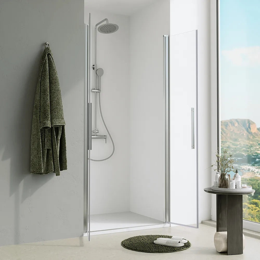 Porta doccia 100cm apertura saloon con profili cromati e vetro da 6mm trasparente h195 | Elba