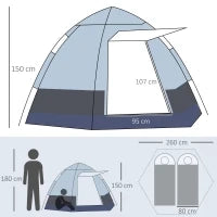 Tenda da Campeggio 2 Posti con Apertura Automatica e Accessori, in Acciaio e Tessuto Oxford, Grigia e Nera