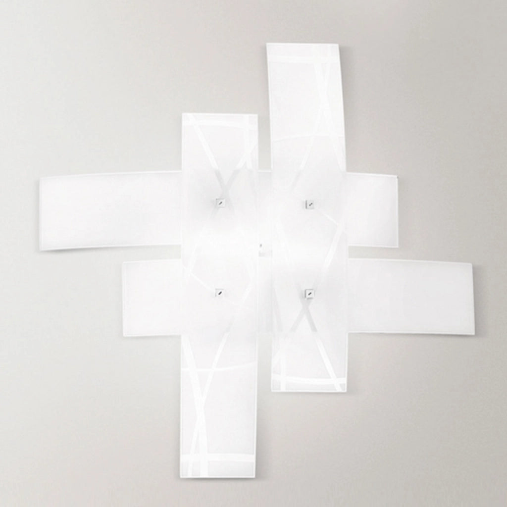 Frida - Applique da parete 4 luci E27 in vetro bianco satinato - Montatura cromo, IP20, max 4x52W, lampadine escluse, larghezza 91cm