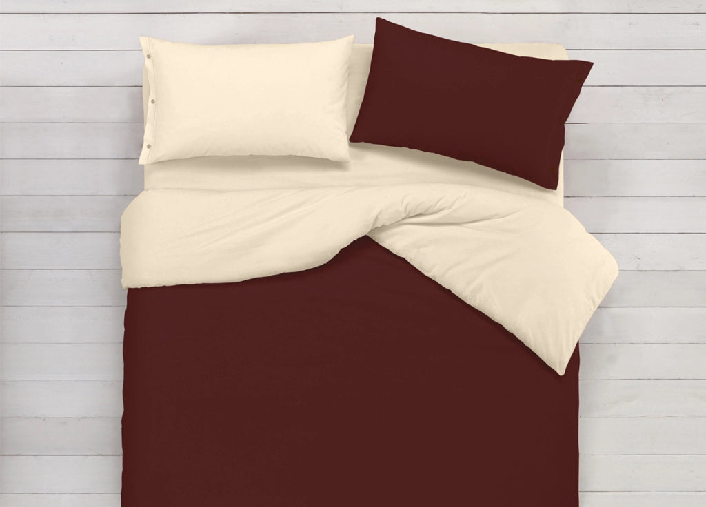 Copripiumino In 100% Cotone Double Face Panna/Marrone - Matrimoniale - Panna-Marrone