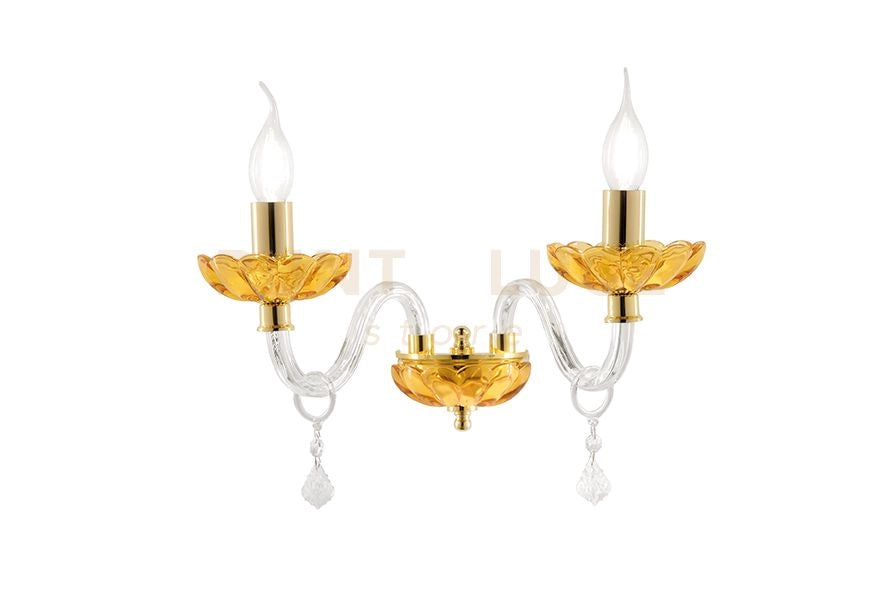APPLIQUE PATRICIA 2 LUCI TRASPARENTE AMBRA ATTACCO E14 31X25CM