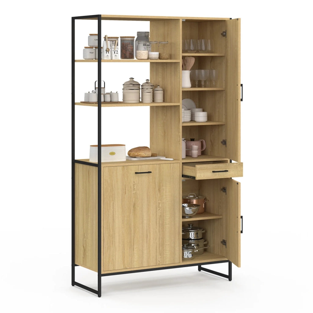 IDMarket - Credenza da cucina DETROIT con colonna portaoggetti 100 CM, 3 ante + cassetto, design industriale