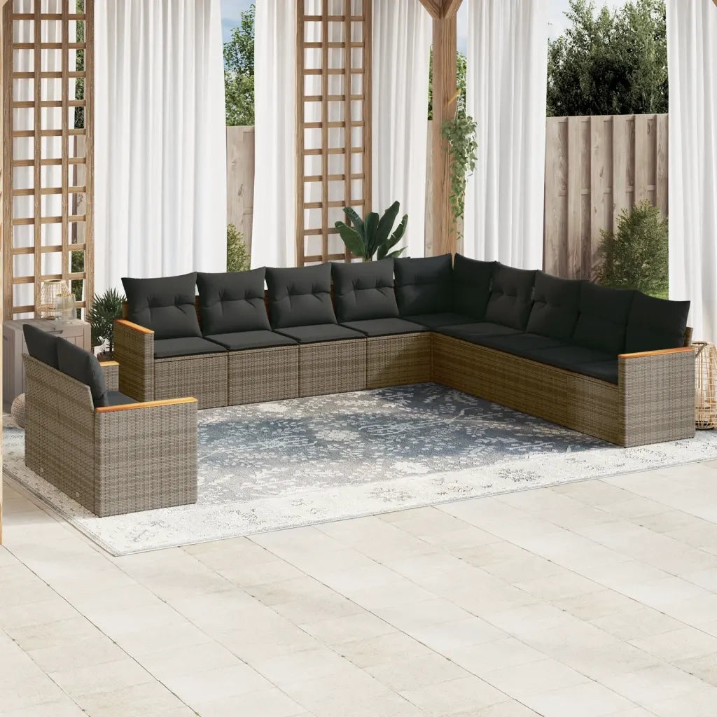 Set Divani da Giardino 11 pz con Cuscini in Polyrattan Grigiocod mxl 90186