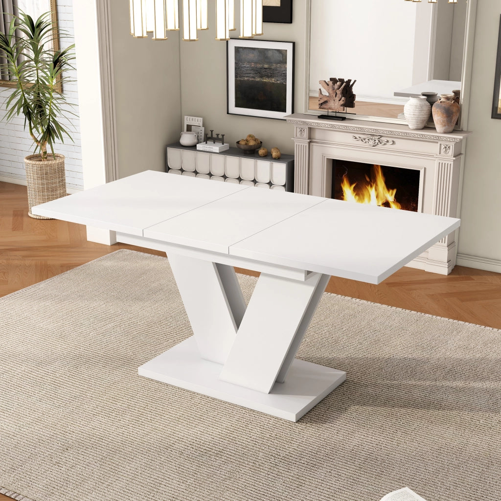 Tavolo da pranzo allungabile con 6 sedie girevoli in velluto, piano in MDF, gambe a V, per sala da pranzo, bianco