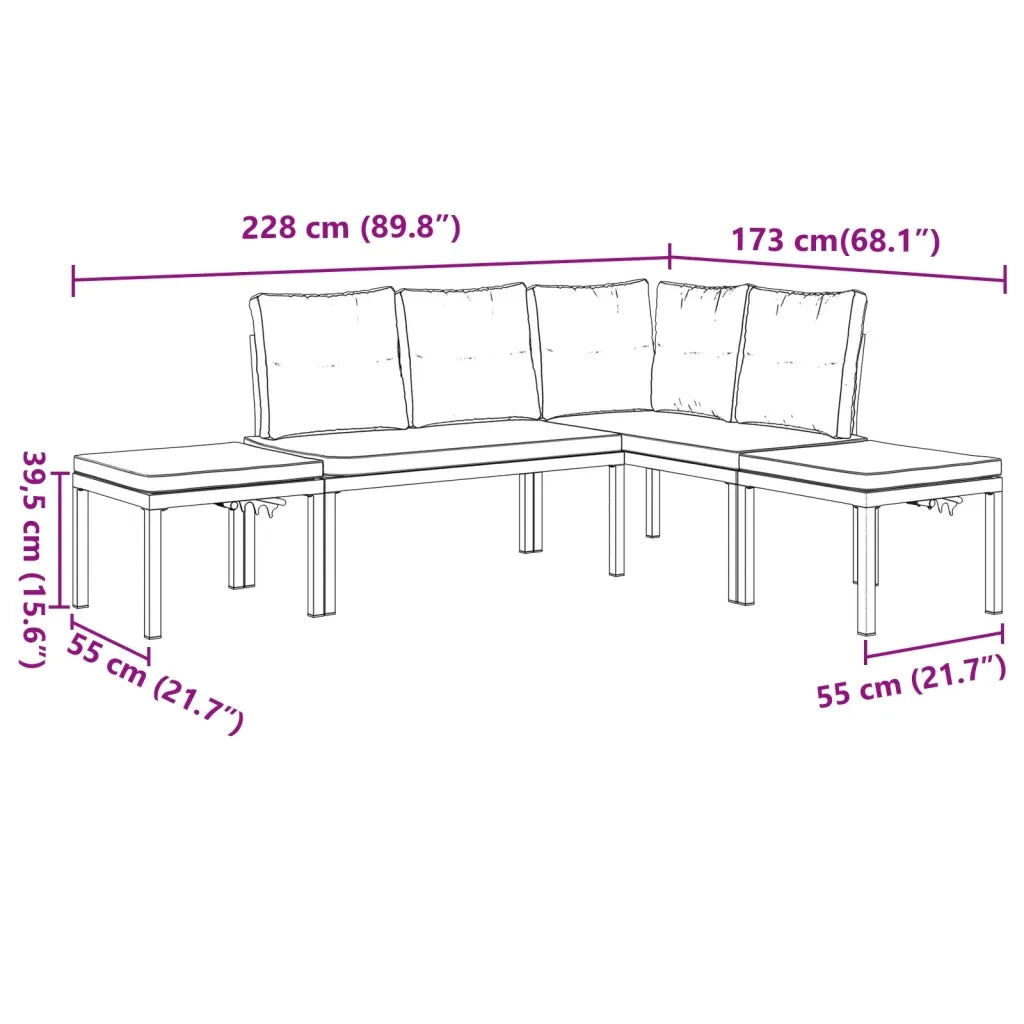 Divani Giardino con Cuscini 4pz Neri Acciaio Verniciato Polvere