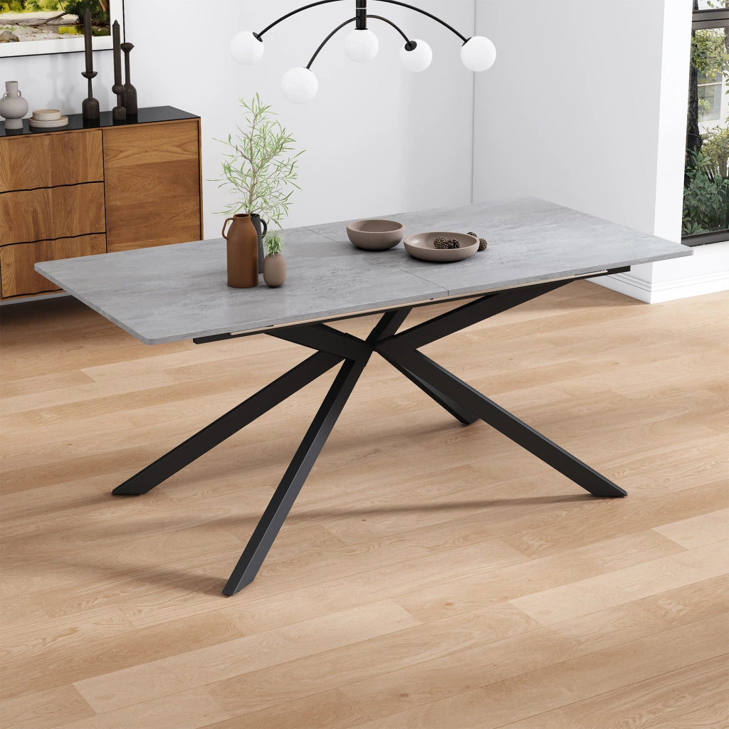 Tavolo da pranzo allungabile con gambe incrociate, effetto cemento, in MDF, per sala da pranzo, nero grigio