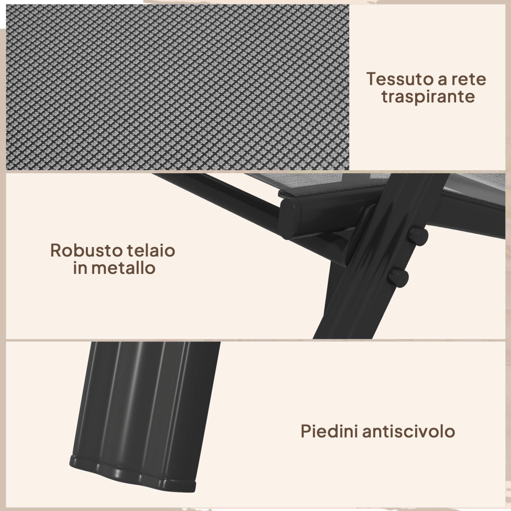 Sedia da Giardino Impilabile con Braccioli ¨C Zephmum ¨C Nero, Metallo e Tessuto a Rete
