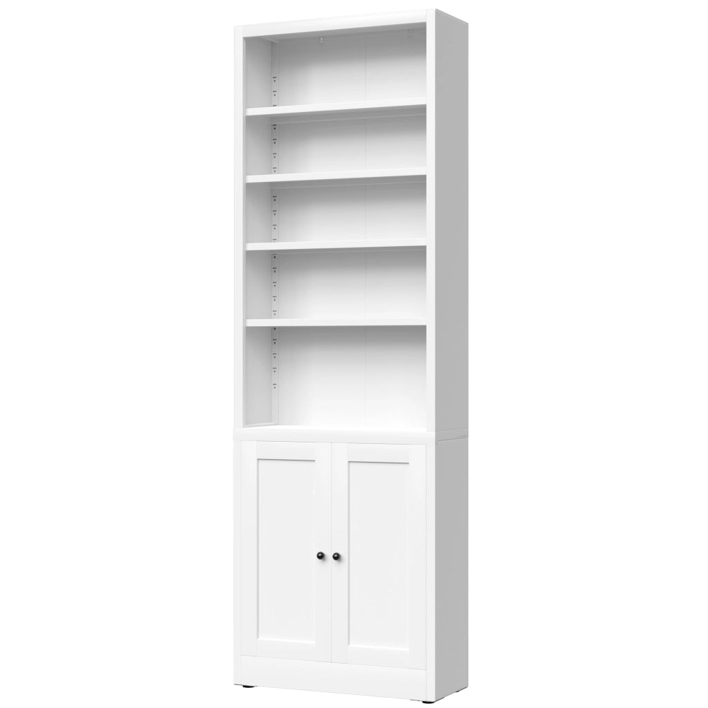 Libreria in metallo bianca con 5 ripiani regolabili e anta, design industriale, H 180 cm