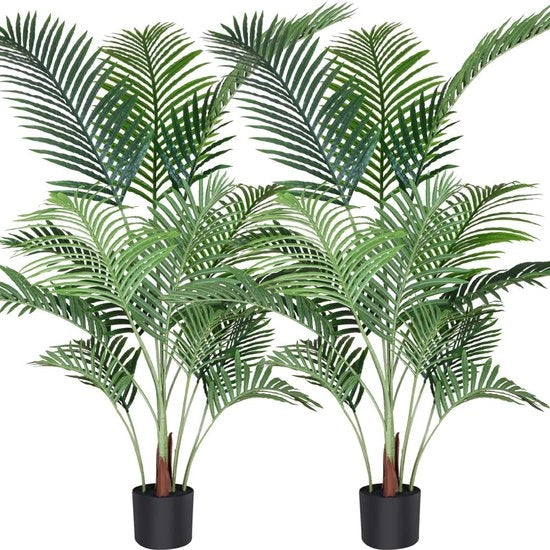 Palmiera artificiale Areca 140 cm, 15 rami, per interni ed esterni, decorazione moderna pianta in vaso, regalo di benvenuto per la famiglia (2 pezzi)