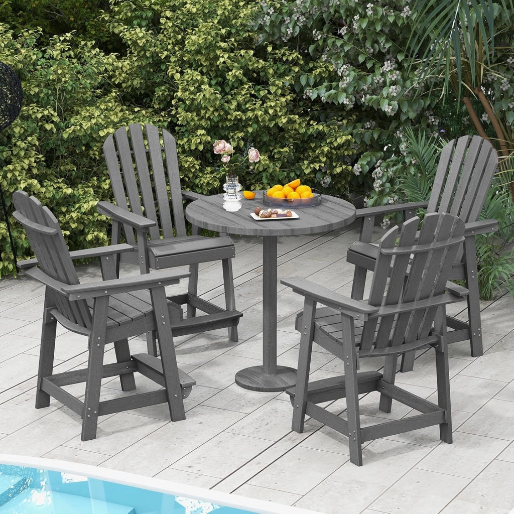 Sedia alta da giardino con poggiapiedi, sedia Adirondack in HDPE, seduta esterna con braccioli e schienale, sgabello per patio, terrazza, balcone, carico 150 kg, 70 x 85 x 119 cm (grigio)