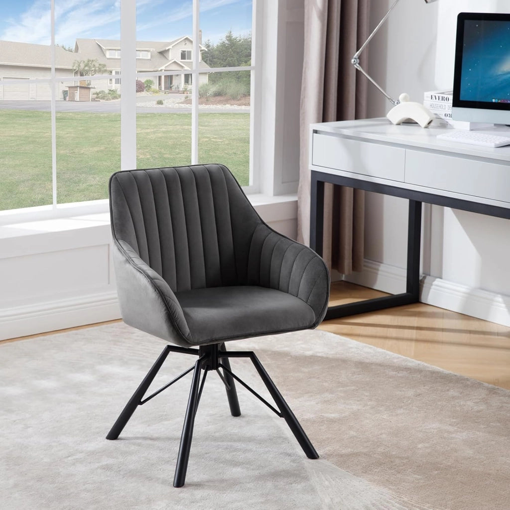 Sedie Sala da Pranzo 6 Pezzi, Sedie Cucina, Sedia Ufficio, Sedie da Pranzo Girevole Moderne con Gambe in Metallo, Seduta in Velluto, per Camera da Letto, Grigio Scuro, EZS12dgr-6