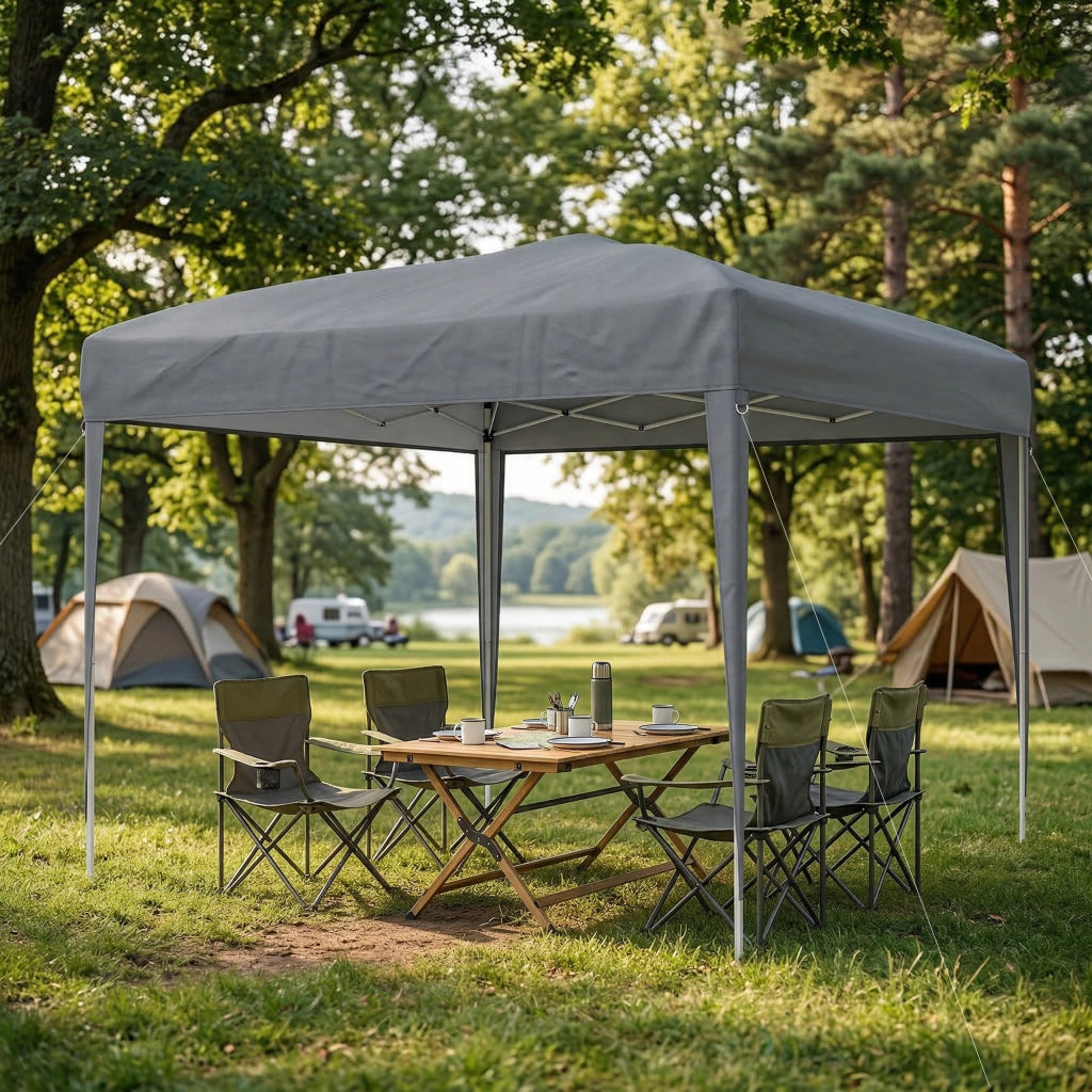 Gazebo da giardino pieghevole anti-UV con sacco ¨C zephmum ¨C grigio 2.95x2.95x2.55 m
