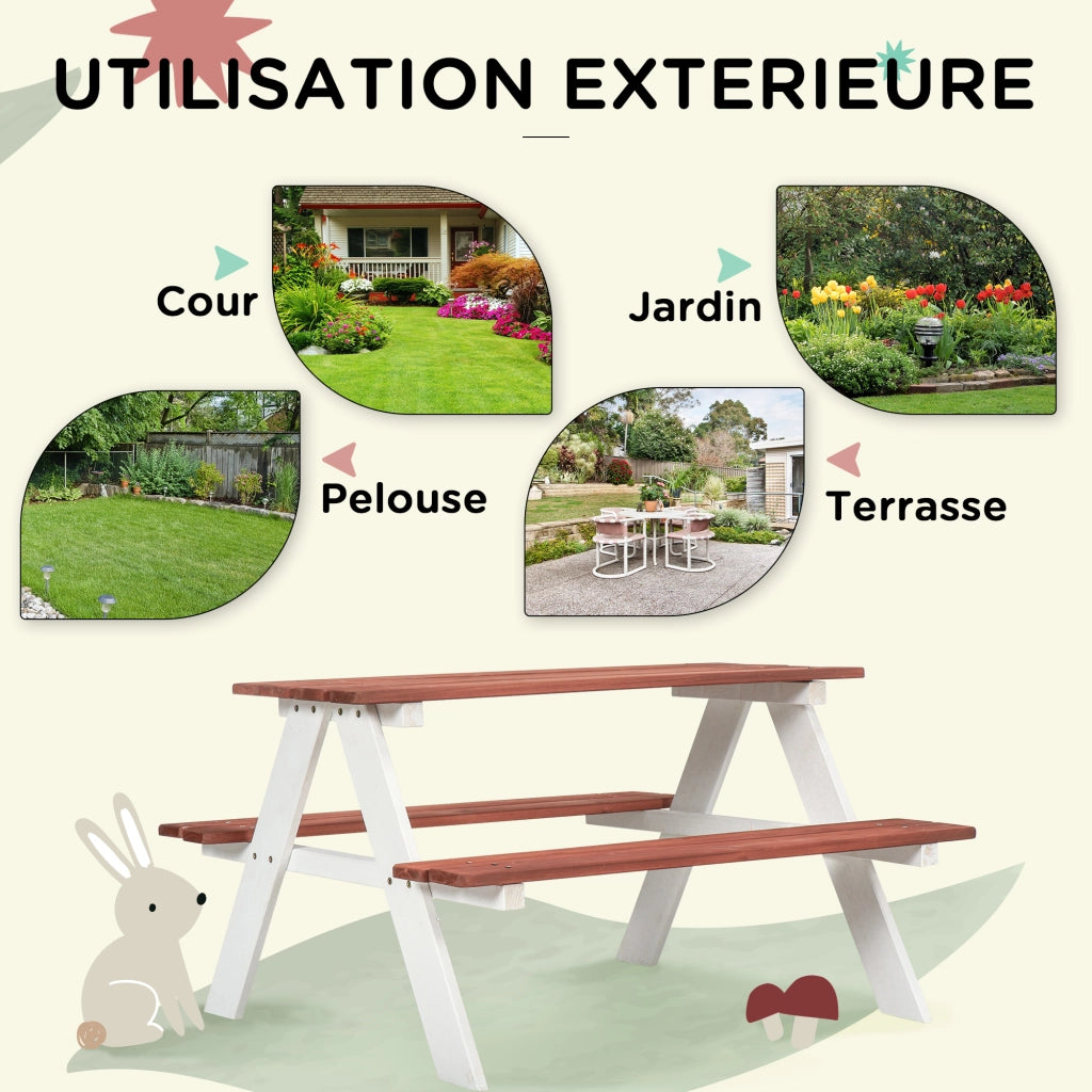 Tavolo da giardino per bambini con panche ¨C zephmum ¨C 89x79x50 cm marrone e bianco