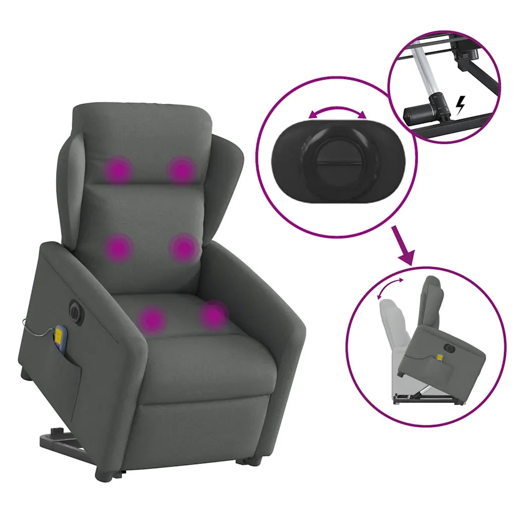 Poltrona Alzapersona Massaggi Elettrica Grigio Scuro Tessuto 3303165