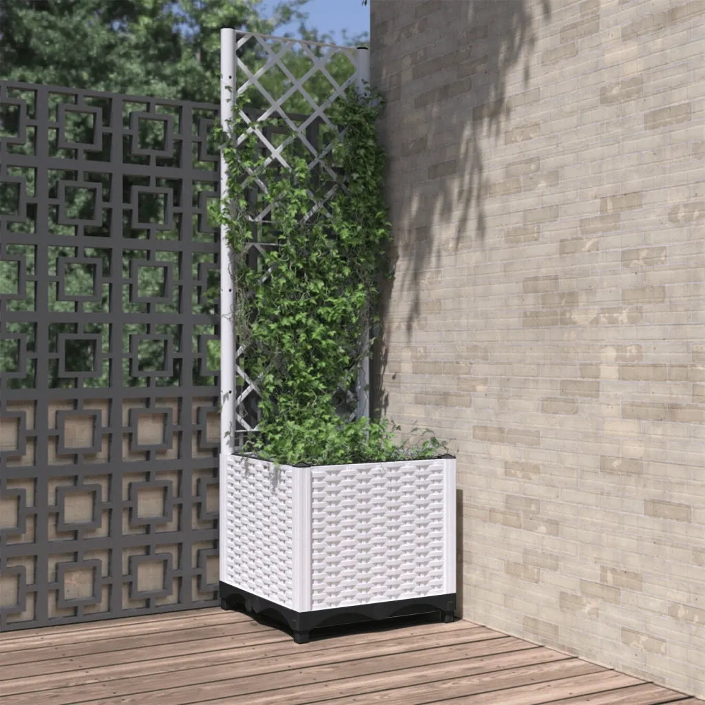 Fioriera | Cassetta per fiori | Vaso da Giardino con Graticcio Bianco 40x40x136 cm PP