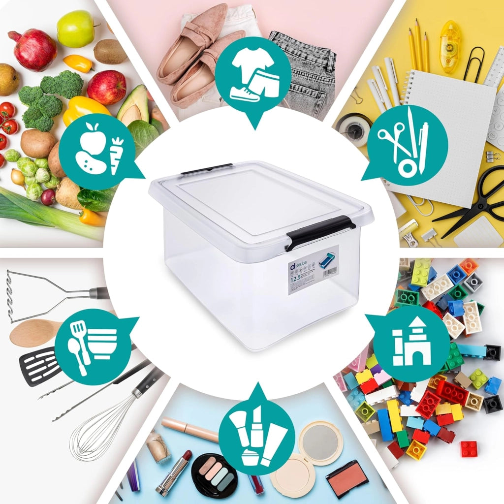 10x Contenitore Trasparente 12,5L con Coperchio BPA Free Scatole Impilabili Scatola Organizer Cucina Congelatore Contenitori Plastica Box