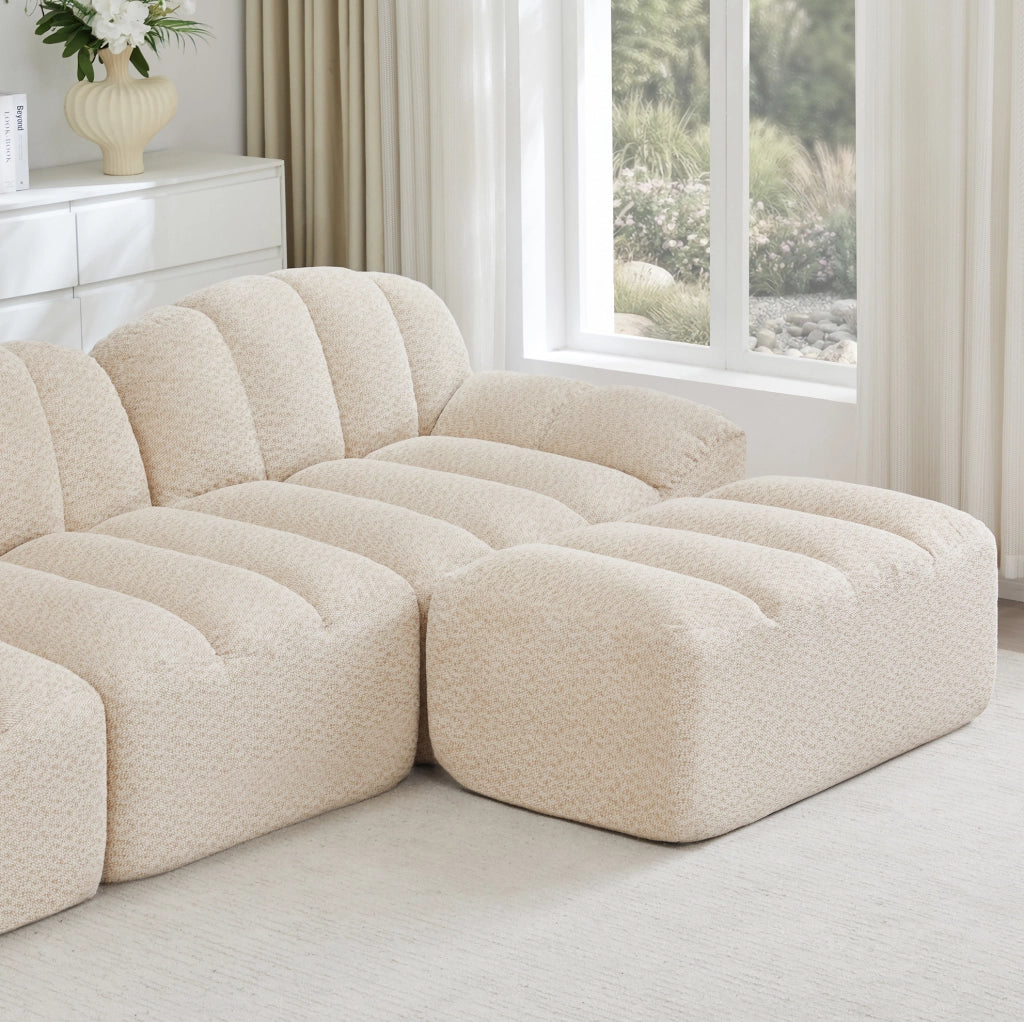 Divano modulare frameless con ottoman 210x165x79 cm in fleece granulare beige white