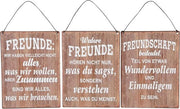 Set di 3 piatti metallici con frasi di amicizia - decorazione per parete - 3 pezzi - marrone - metallo - 20 cm