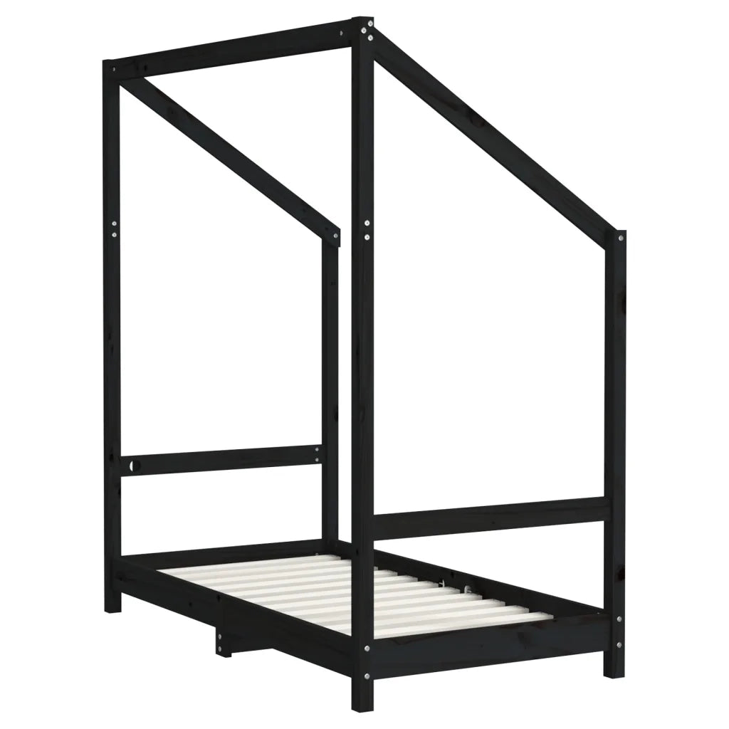Giroletto per Bambini | Letto Infantile | Lettino Nero 70x140 cm in Legno Massello di Pino