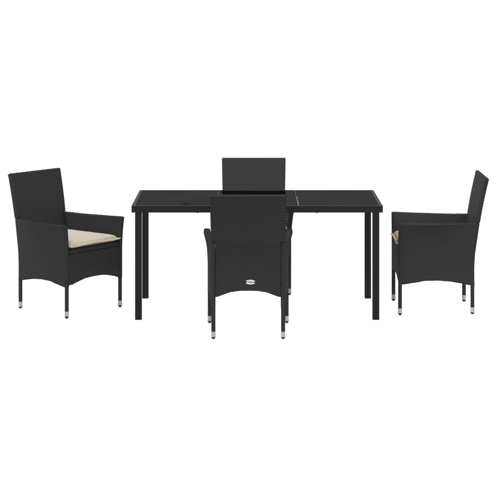 Set da Pranzo da Giardino vitaXL 5 Pezzi con Cuscini in Polyrattan Nero