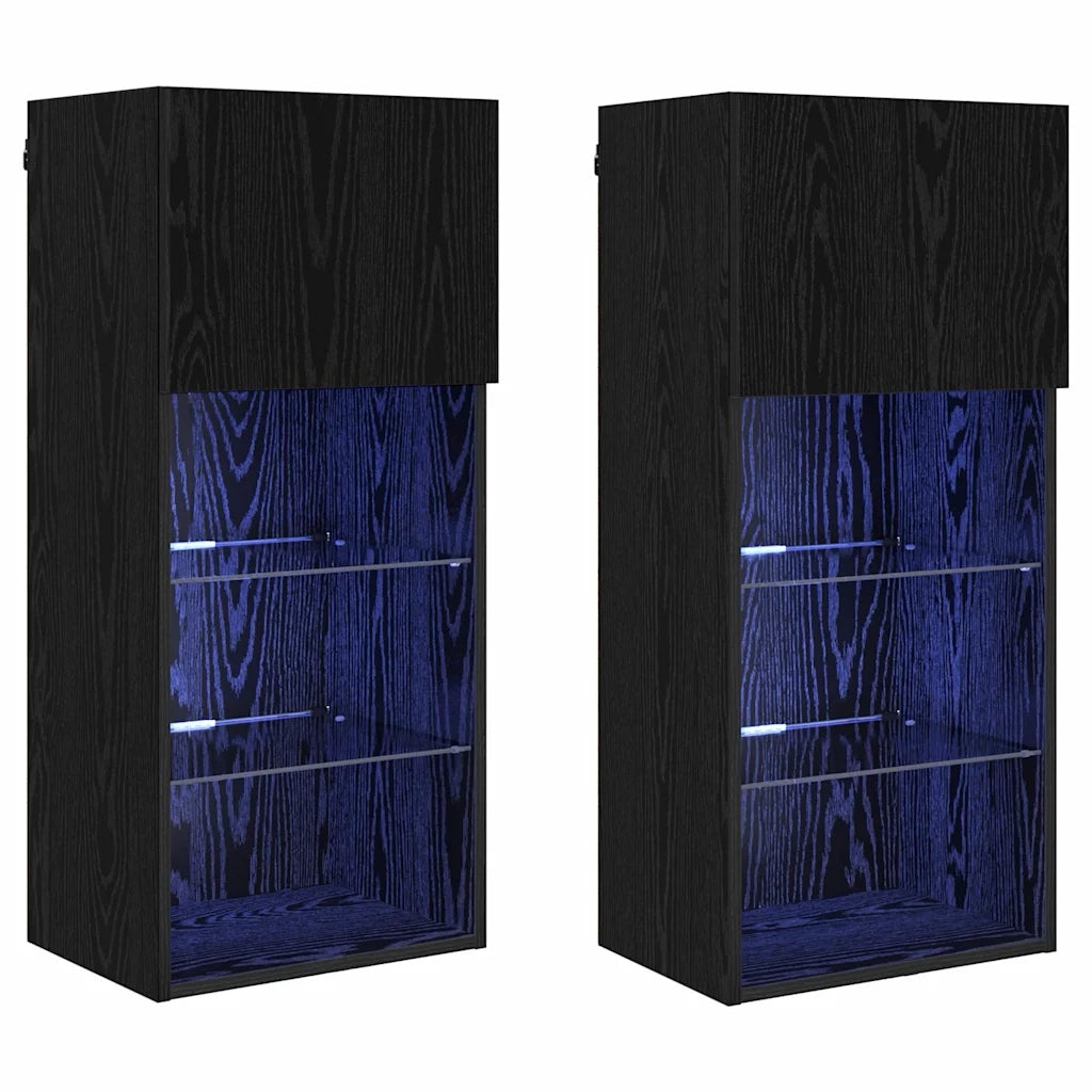 Mobiletti TV a parete 2 pcs Rovere Nero 40,5 x 30 x 90 cm