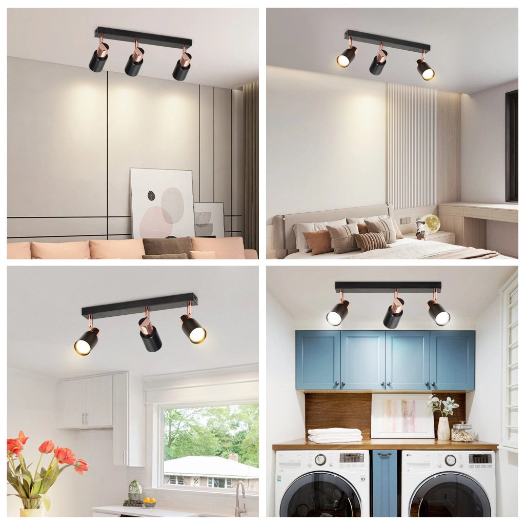 ZMH Faretto da soffitto 3 fiamme GU10 orientabile 355° nero Moderno