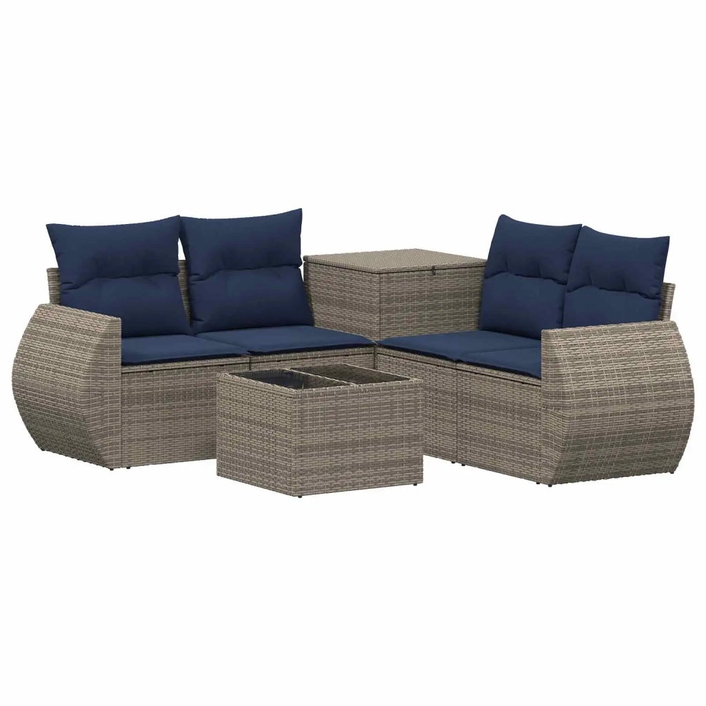 Set di divani 6 pz Grigio e Blu Navy Rattan sintetico e Acciaio 3447515