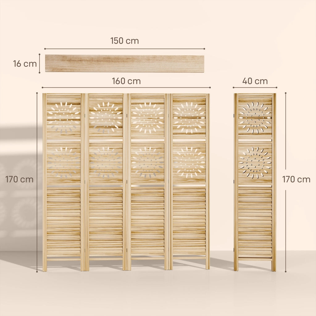 Libreria divisorio 4 pannelli con 3 ripiani ¨C zephmum ¨C legno di paulownia 160x170 cm