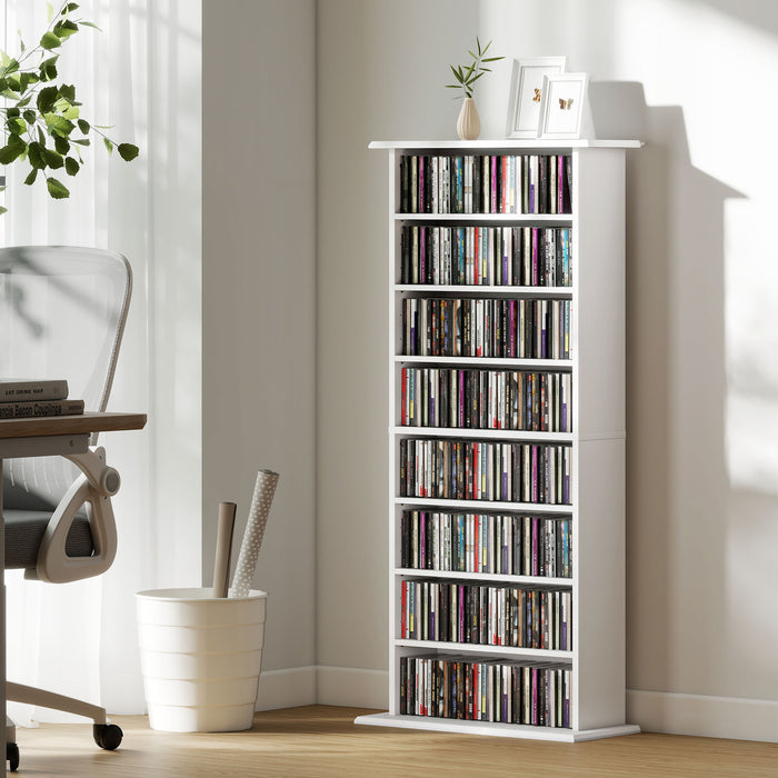 Scaffale Porta CD 58x24x124,5 cm con 6 Ripiani Regolabili Capacità di 360 CD/185 DVD Bianco