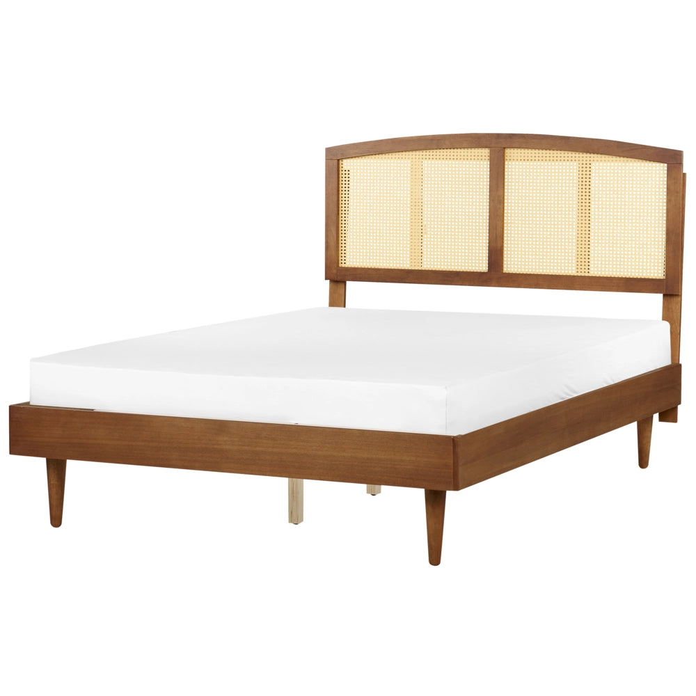 Letto in legno di gomma chiaro UE matrimoniale con LED 140 x200 cm con testiera a doghe Stile rustico minimalista